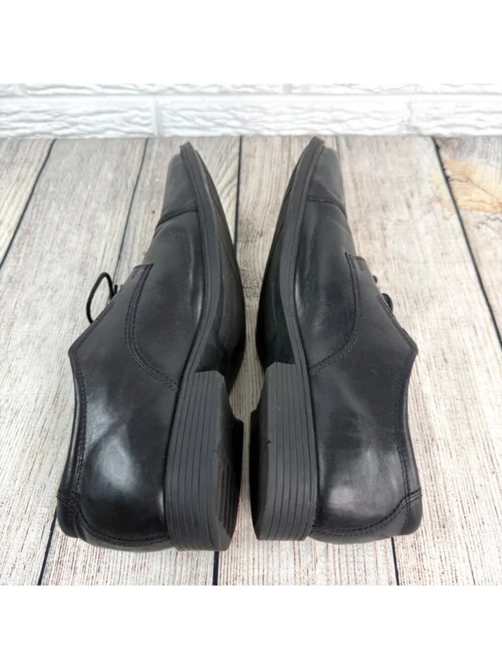 Collection by Clarks Tilden Cap Oxford Shoes Black Leather Soft Cushion Size 12